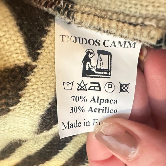 Tejidos Camm Alpaca Blend Southwest Zipper Jacket Hoodie Aztec Equador Mens M - Picture 7 of 7